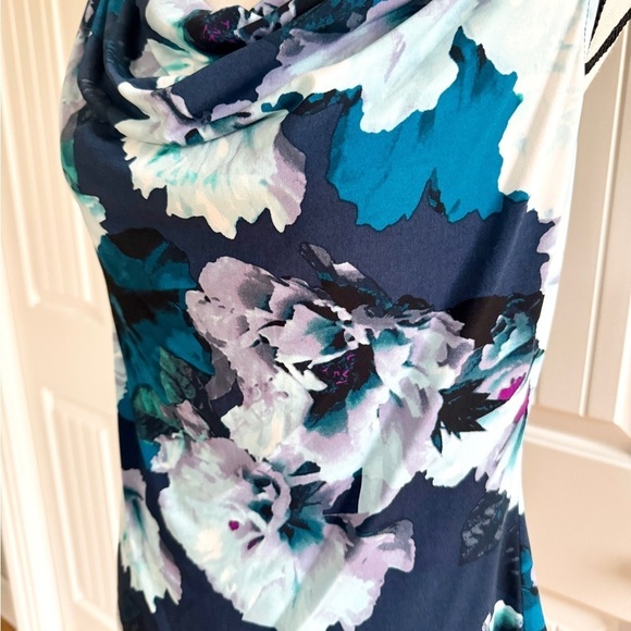 Calvin Klein Teal Floral Cowl Neck Sleeveless Blouse Top M Medium Workwear Blue - Picture 10 of 15